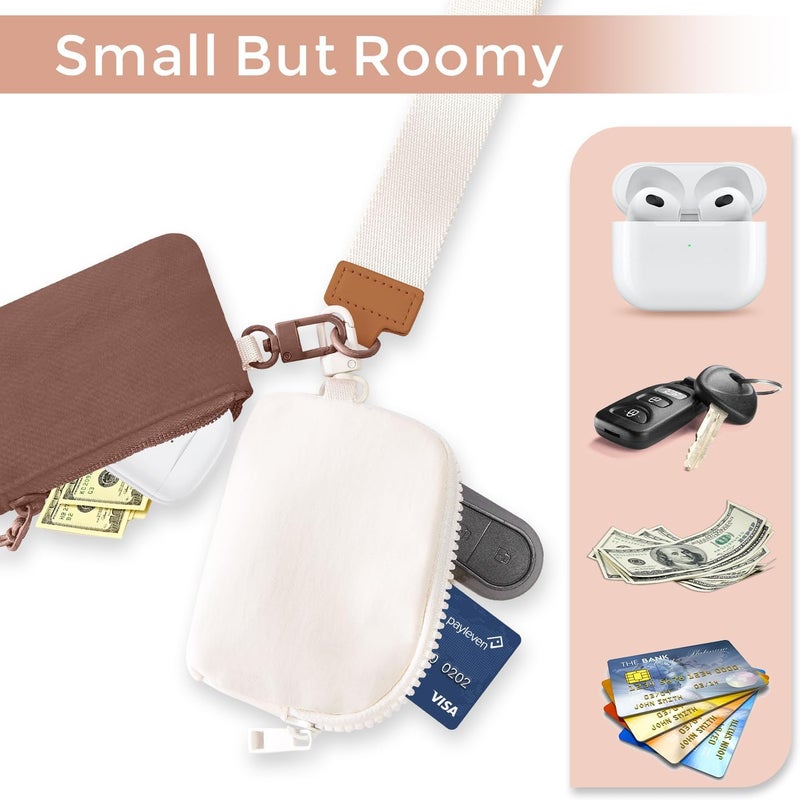 JEEBURYEE Dual Pouch Wristlet Keychain Wallets for Women with 2 Detachable Zipper Coin Purse - Small and Portable Mini Card Wallet for Women Men Brown+Beige - Image 3